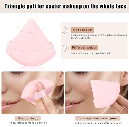 Image of INOVERA (LABEL) 6 Pieces Powder Puff Face Makeup Sponge - Loose Foundation Blending Sponges Set - Triangle Shape Beauty Blender Tool for Wet & Dry Powders (Pink)