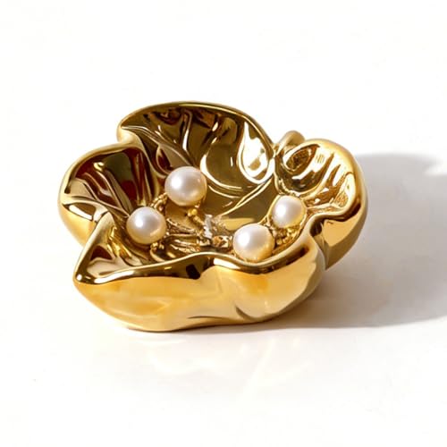 Zaposcca 3.5' Golden Cute Leaves Ceramic Jewelry Tray for Dressing Table