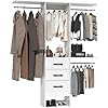 Wall Mounted Closet Organizer System with 3 Hanging Rods and 3 Drawers–Walk in Wardrobe with Reversible Shelving for Bedroom Storage