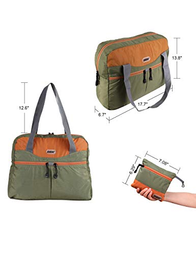 GOX Large Foldable Travel Duffel Bag Packable Tote Bag Carry on Luggage Weekender Overnight Bag Lightweight (Green&Orange)3