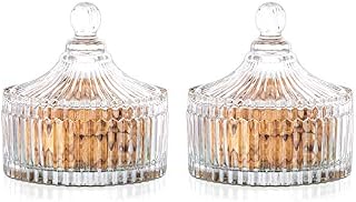 Glass Candy Dish with Lid European Style, Candy Jar Yurt, Glass Food Storage Organization Containers Bowls for Decorative Flour Cookie and Sugar, Colorful, Large+Large