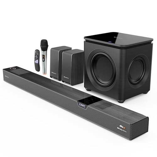 Image of ZEBRONICS 1100 Watts Powerful Soundbar, 7.2.4 Home Theatre, Wireless, Dual Satellites & Driver Subwoofer, Dual Radiators, DTS X,Dolby Atmos, Karaoke UHF Mic, HDMI Earc, Optical (Juke BAR 10000), Black