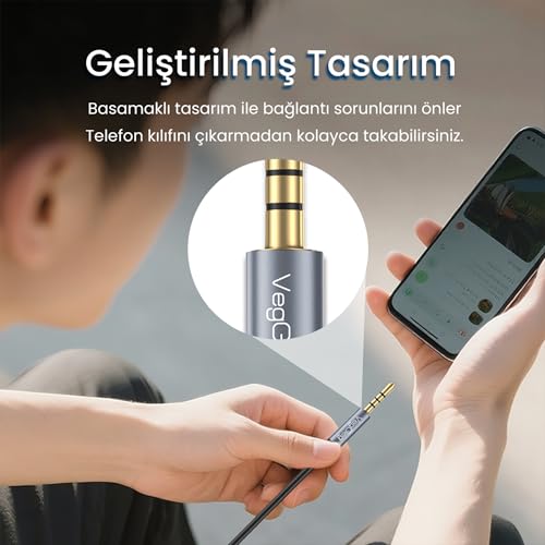 VegGieg 3.5mm TRSS Aux Kulaklık Mikrofon Ses Uzatma Kablosu 2 Metre