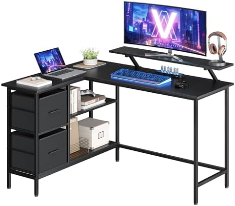 VASAGLE Bureau d'Ordinateur en Forme de L, Bureau d'angle, 2 Tiro...