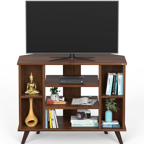 Image of BLUEWUD Gautier Engineering Wood Floor Standing TV Entertainment Unit Set Top Box Stand /TV Cabinet Panel with Shelves for Books & Decor Display Unit Bed Living Room Upto 42 inch (Brown Maple)