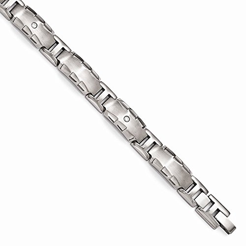 ICE CARATS Edward Mirell Titanium Facet Edge .12ct Diamond Brushed Link Brace Bracelet Men Fashion Jewelry for Dad Mens Gifts for Him