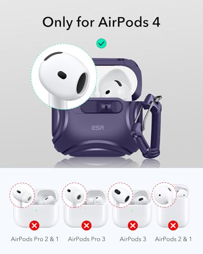 Image of ESR for AirPods 4 Case, Compatible with AirPods 4 Generation Case (2024) (USB-C), Compatible with MagSafe, Drop-Proof Lock, Easy Open, Cyber Series, Purple