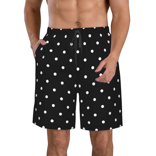White Dot Pattern Print Mens Swim Trunks Quick Dry Bathing Suits Summer Holiday Beach Board Shorts Pockets