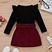 Mubineo Toddler Baby Girl 3PCS Fall Winter Skirt Outfits Long Sleeve Shirt Tops Plaid Skirts Hat Set (Dcg Black Wine Red, 18-24 Months)