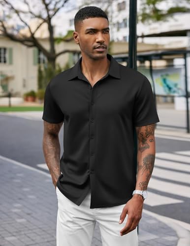 COOFANDY Mens Casual Wrinkle Free Shirts Short Sleeve Button Down Summer Stretch Dress Shirt3
