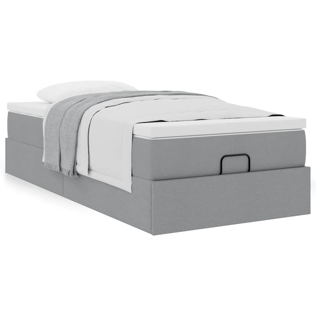 Storage Ottoman Bed Frame with Pocket Spring Mattress 90x200 cm, Light Grey Fabric Upholstered, Hydraulic Lift Up Bed with Mattress Topper, Space Saving Bedroom Furniture