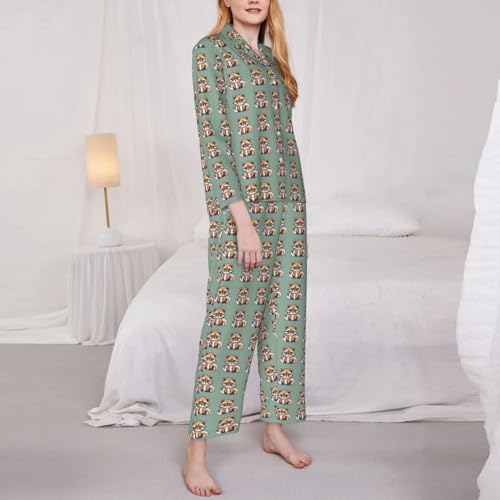 Pyjama manches longues femme raton laveur aux finitions soignées et vêtement de nuit premium