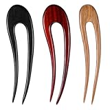 3 Pack Wooden Hair Sticks for Women, French U Shaped Hairpin with Two Prongs Hair Clips Handmade French Hairs Stick Vintage Matte Hairpins for Women Bun Updo Hairstyle