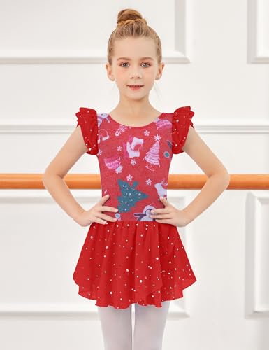 Image of Arshiner Girls Ruffle Sleeve Ballet Dance Dress Tutu Skirted Leotard