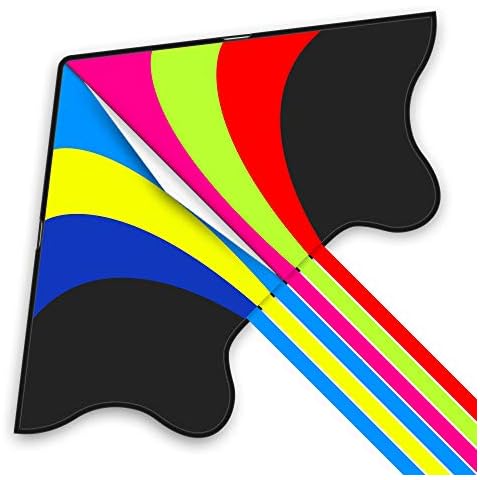 Mint's Colorful Life Rainbow Delta Kite, Polyester; Fiberglass, Large, 5-18 mph Wind Range, Ages 3-80, W/6 Ribbon Tails, Perfect for Travels Cover
