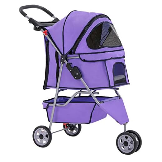 Dog Stroller Pet Stroller Cat Stroller for Medium Small Dogs Foldable Travel 3 Wheels Waterproof Puppy Stroller,Purple