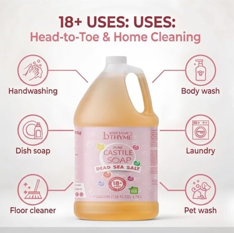 Brittanie's Pure Organic Castile Liquid Olive Oil Soap Refill, Dead Sea Salt, 1 Gallon | Face, Body Wash, Dishes, Pets & Laundry | Vegan & Gluten Free Non-GMO - Image 3