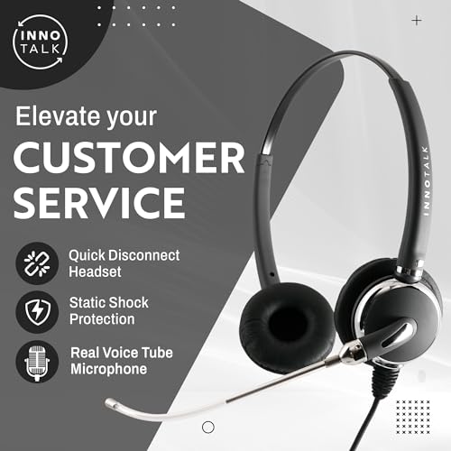 INNOTALK Phone Headset Compatible with Avaya IP 9620, 9620C, 9620L, 9621, 9630, 9630G, Voice Tube Mic Binaural Phone Headset for Business Center