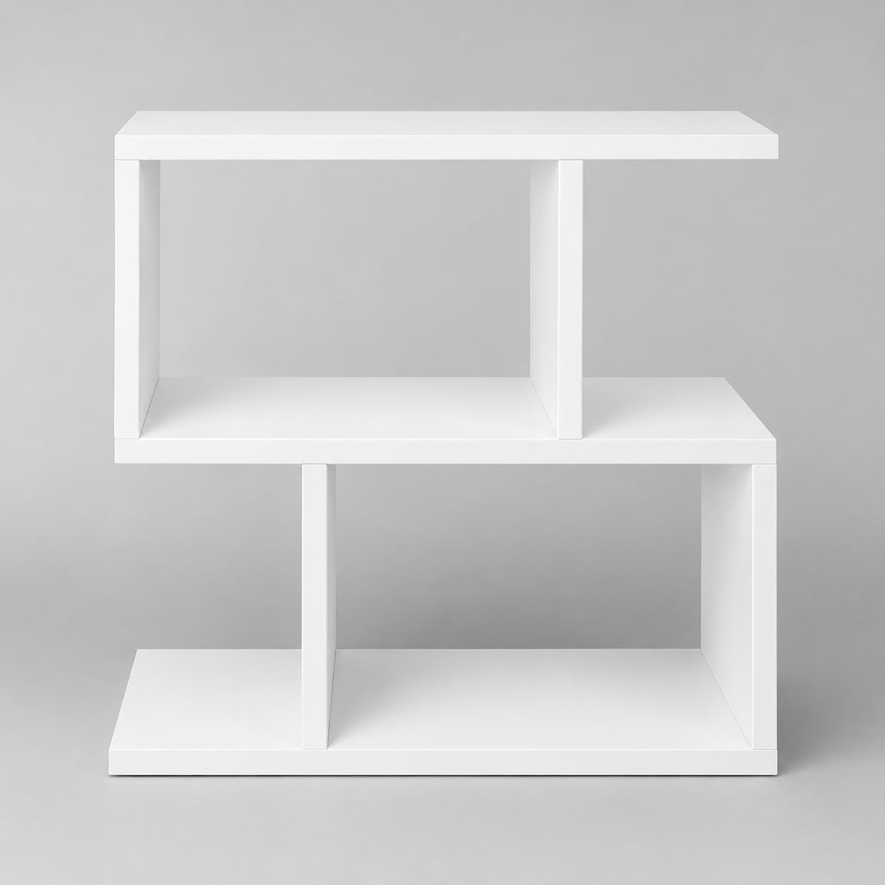 S-Shaped Storage Shelf | Modern Open Bookshelf Organizer | Engineered Wood Display Rack for Living Room, Bedroom, Office, Study & Home Décor | Multi-Purpose Freestanding Storage Unit (White)-image-16