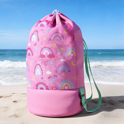 Extra Large Beach Sand Toy Bag with Drawstring 20" x 10" Rainbow Mesh - image 1
