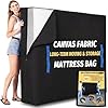 (No Plastic Smell)Mattress Bags for Moving and Storage,Durable Canvas Cloth for Heavy Weight Extra Thick Mattresses,Reusable Waterproof Mattress Protector Cover,3-Side Large Zipper,8 Handle,Twin Size