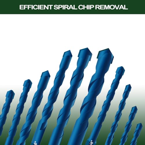 JOERIC 10PCS Blue Masonry Drill Bits, Concrete Drill Bit Ceramic Tile Drill Bit Set Tungsten Carbide Tipped Ceramic Tile Drill Bits for Concrete Brick Glass Plastic and Wood（3/16”-1/2”） — view 4