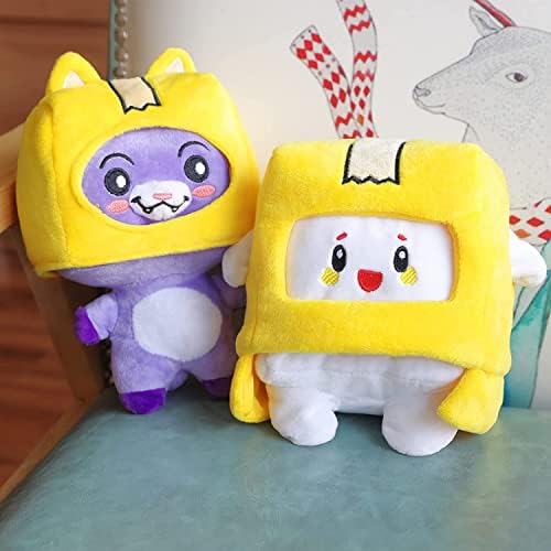 LANKYBOX PLUSH OFFICIAL, XL 9 Inches Lankybox Plushies Foxy Boxy And Rocky, Lanky Toys Foxy and Boxy with Detachable Removable Head Mask Soft Stuffed Plushies ,Birthday Gifts For Kids and Fans