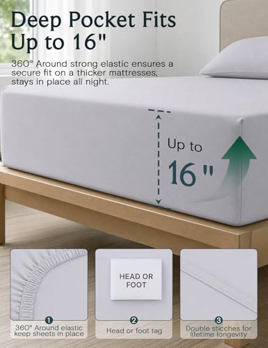 Image of LuxClub California King Sheets Sets, Deep Pocket Cal King Sheet Bed Sheets 4PC, Cooling Sheet Cal King Size, Soft Breathable Hotel Luxury Bedding, Silky Fitted Sheet & Pillowcase Sets, Dove Grey