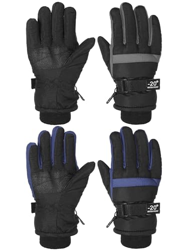 SATINIOR 2 Pair Kids Waterproof Winter Gloves 2Color 3-6Y Classic