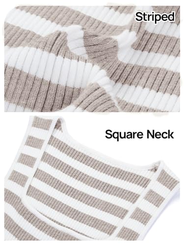 Image of MEROKEETY Women's Summer Square Neck Tank Tops | Sleeveless, Ribbed Knit, Striped Pattern, Slim Fit, Stretchy Soft Sweater Vest Casual Work Outfits