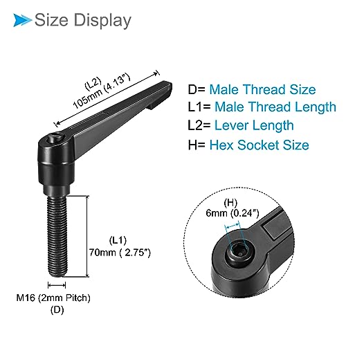 Image of Clamping Lever Handles, M16 x 70mm Male Thread, Adjustable Quick Release Locking Rotating Bolt Knobs Black - (Applications: for Lathe Machinery), 1-Piece