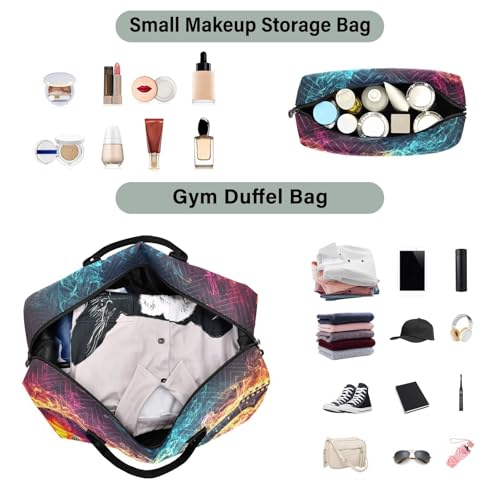 Large Travel Duffel Bag, Guitar Fire Blue Sport Tote Gym Bags, Shoulder Weekender Overnight Bags for Women Men, Carry On Luggage with Toiletry Bag4
