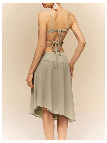 Milumia Women's Embroidery Asymmetrical Hem Skirt Elegant Low Waist Casual Midi Skirts3