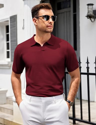 Image of COOFANDY Men's V Neck Short Sleeve Stretch Knit Polo Shirt