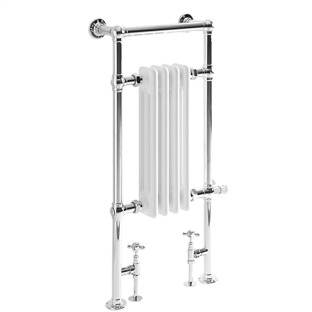 Milano White Elizabeth - Traditional Dual Fuel Heated Towel Rail - 930Mm X 450Mm - With Cable Cover, No Thermostat