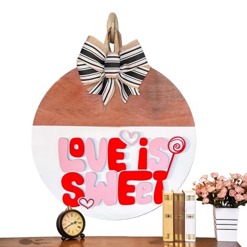 Signe de porte de la Saint-Valentin en bois avec couronnes artisanales pour entrée chaleureuse