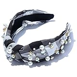 Beaded Knotted Women Headband Checkered Plaid Luxury Jeweled Embellished Top Hairband Fashion Elegan
