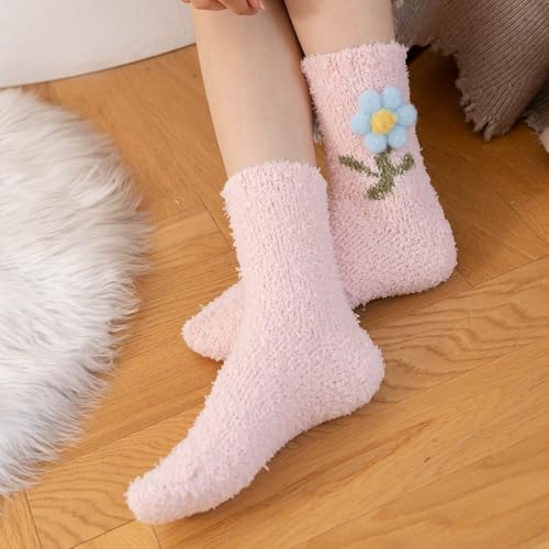 Image of 5 Pairs Fuzzy Socks for Women, Winter Thickening Coral Velvet Cozy Slipper Socks, Warm Home Sleeping Socks, Mid-calf Floor Socks, Cute Funny Socks for Female