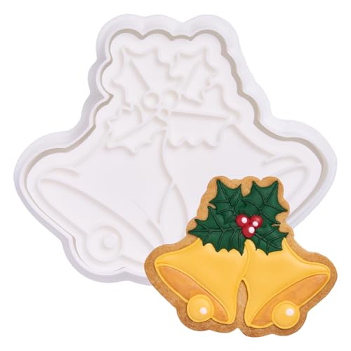 Christmas Holly Bell Cookie Cutter and Embosser Set Detail 3" Baking Mold