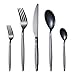HOMQUEN 30-Teiliges Schwarzes Besteckset, Edelstahl Besteck Set, Titan Schwarz Besteckset, Service Set für 6 (Glänzend Schwarz)