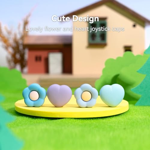 Image of GeekShare Silicone Joy Con Thumb Grip Caps, Joystick Cover Compatible with Switch /OLED /Switch Lite,4PCS - Heart & Flower (Blue&Purple)