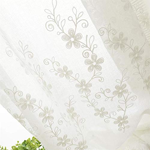 Etry White Floral Embroidered Sheer Curtains For Living Room Bedroom Linen Voile Curtain Drapes Window Treatment Grommet 52 X 63 Inch 1 Panel #TOP2