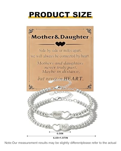 Image of Mother Daughter Bracelets Set for 2 Matching Heart Bracelets for Mother and Daughter to My Mom Bracelet Birthday Mothers Day Gifts for Mom Daughters