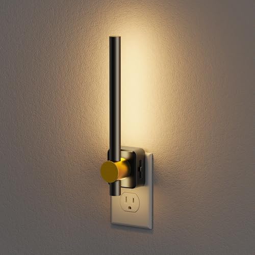 Image of JandCase LED Night Light Plug into Wall, Dusk to Dawn Sensor, 0-200LM Dimmable LED Night Light, Bright Black and Gold Vanity Nightlight for Bathroom Bedroom Dressing Room, 3000K Soft White, 1 Pack