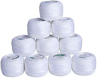 Crochet Cotton Pearl Threads - Crochet Cotton Yarn 10 Grams- 85 Meters -Cotton Crochet Yarn Balls for Tatting, Embroidery, Patterns, Blankets, Glove and Applique (10 Pcs) (White)