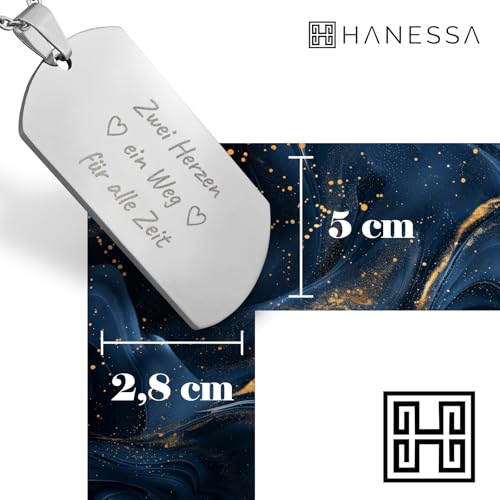 Hanessa Personalisierte Kette mit Gravur Edelstahl 50 cm mit Anhänger Dog Tag einseitig in silber - Personalisierte Halskette für Männer und Frauen - Personalisierter Schmuck Damen Herren
