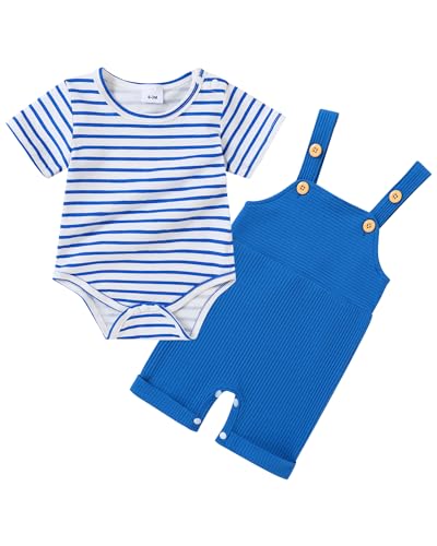 Image of YUEMION Baby Boy Clothes Newborn Infant Boy Outfits 2Pcs Stripe Top Romper Pants Set 0-24 Months Overalls Toddler Boy Clothes