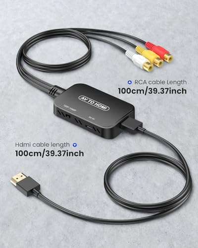 Image of RCA to HDMI Converter, AV to HDMI Adapter with Cable, Composite Audio Video Converter for PS1, PS2, PS3, STB, Xbox, VHS, VCR, Black-Ray DVD Players