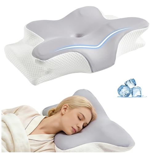 Ergo Cervical Neck Pillow for Deep Sleep Ergonomic Neck Pain Relief Pillow Orthopedic Contour Memory Foam Support Odorless Cooling Breathable Pillowcase Promotes a Healthy Sleep Position