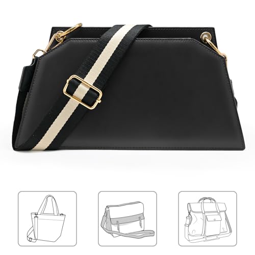 Image of Purse Strap Wide Replacement Crossbody Bag Straps, 1.5 inch Canvas Handbag Shoulder Strap, Adjustable Tote Belt (Gold 1.5 inch - Cream and Black)